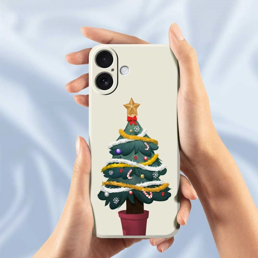 For iPhone 17 Case Christmas Tree Potted Plants Pattern Printing Straight Edge TPU Phone Back Cover - Beige - 6