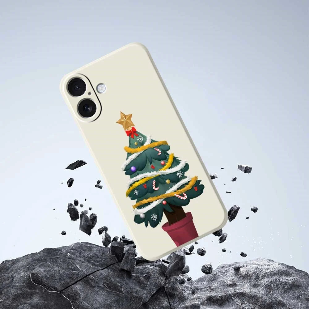 For iPhone 17 Case Christmas Tree Potted Plants Pattern Printing Straight Edge TPU Phone Back Cover - Beige - 7