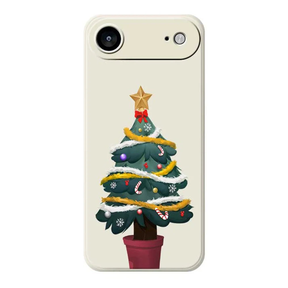 For iPhone Air Case Christmas Tree Potted Plants Pattern Printing Straight Edge TPU Phone Back Cover - Beige - 1