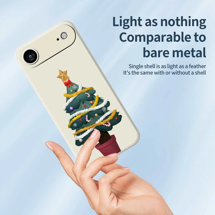 For iPhone Air Case Christmas Tree Potted Plants Pattern Printing Straight Edge TPU Phone Back Cover - Beige - 4