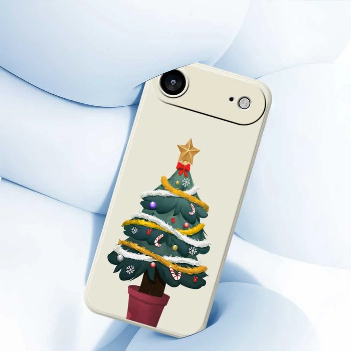 For iPhone Air Case Christmas Tree Potted Plants Pattern Printing Straight Edge TPU Phone Back Cover - Beige - 5