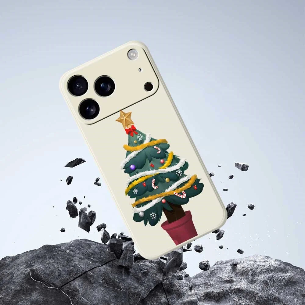 For iPhone 18 Pro / 17 Pro Case Christmas Tree Potted Plants Pattern Printing Straight Edge TPU Phone Back Cover - Beige - 7