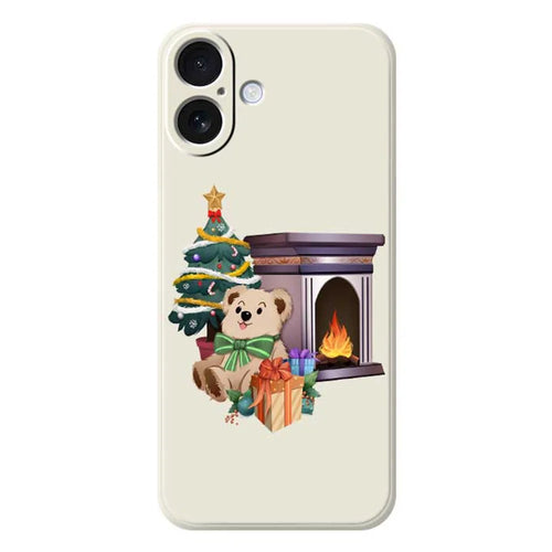 For iPhone 17 Case Christmas Fireplace Gifts Pattern Printing Straight Edge TPU Phone Back Cover - Beige - 1