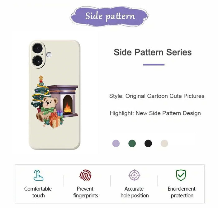 For iPhone 17 Case Christmas Fireplace Gifts Pattern Printing Straight Edge TPU Phone Back Cover - Beige - 2