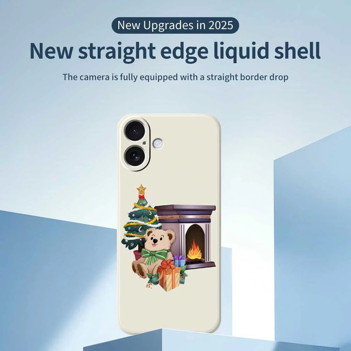 For iPhone 17 Case Christmas Fireplace Gifts Pattern Printing Straight Edge TPU Phone Back Cover - Beige - 3