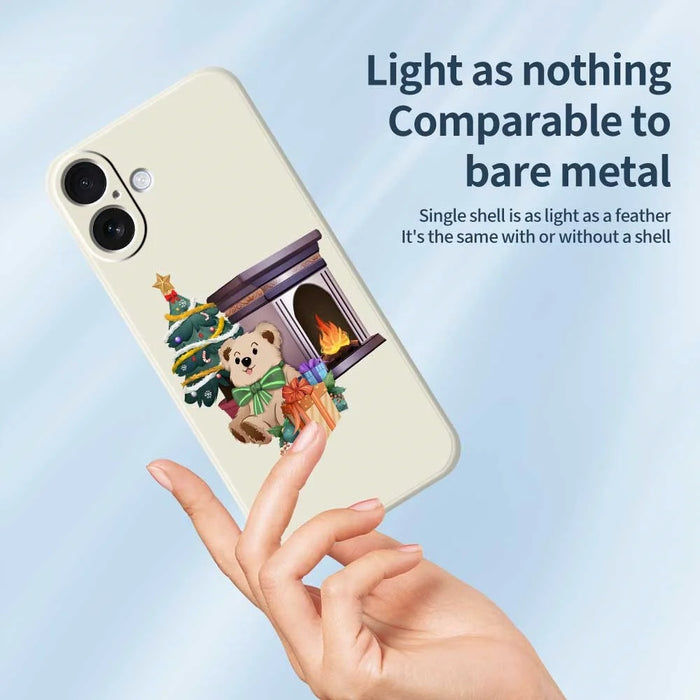 For iPhone 17 Case Christmas Fireplace Gifts Pattern Printing Straight Edge TPU Phone Back Cover - Beige - 4