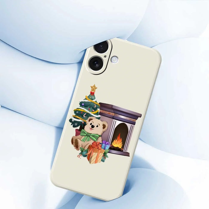 For iPhone 17 Case Christmas Fireplace Gifts Pattern Printing Straight Edge TPU Phone Back Cover - Beige - 5