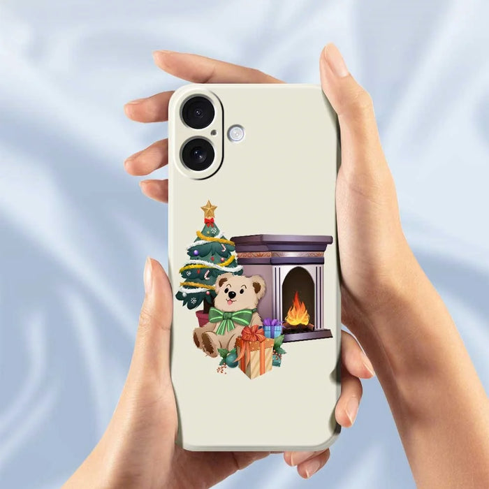 For iPhone 17 Case Christmas Fireplace Gifts Pattern Printing Straight Edge TPU Phone Back Cover - Beige - 6