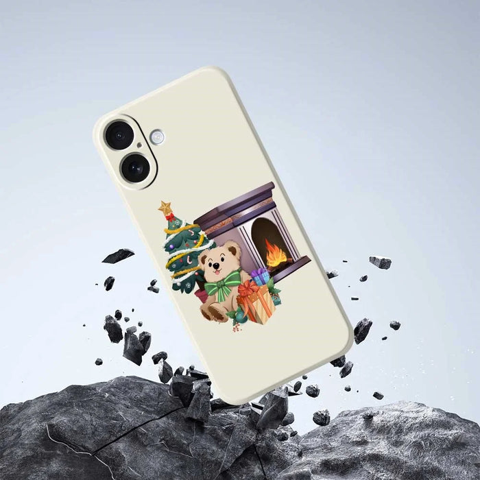 For iPhone 17 Case Christmas Fireplace Gifts Pattern Printing Straight Edge TPU Phone Back Cover - Beige - 7
