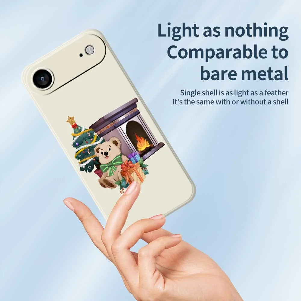 For iPhone Air Case Christmas Fireplace Gifts Pattern Printing Straight Edge TPU Phone Back Cover - Beige - 4