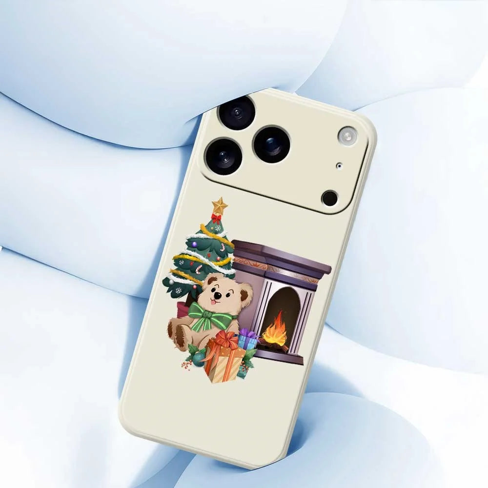 For iPhone 18 Pro / 17 Pro Case Christmas Fireplace Gifts Pattern Printing Straight Edge TPU Phone Back Cover - Beige - 5