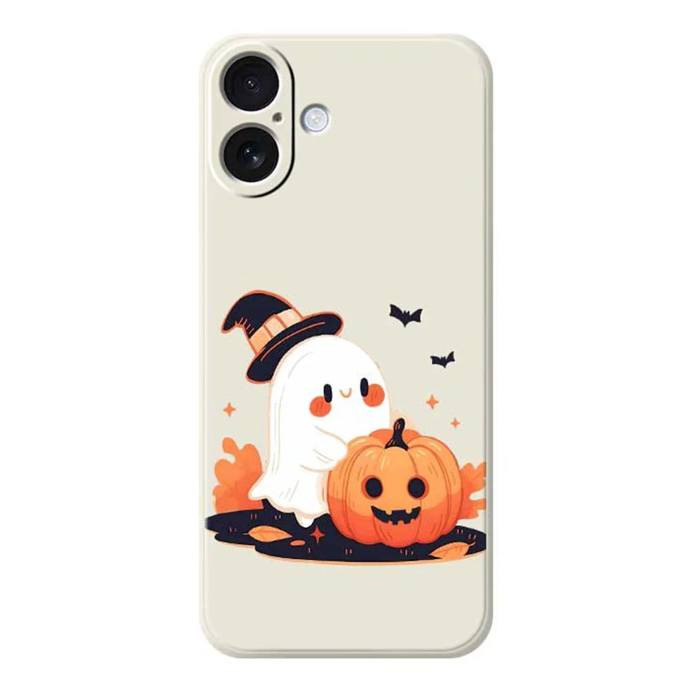 For iPhone 17 Case Halloween Ghost Pumpkin Pattern Printing Straight Edge TPU Phone Back Cover - Beige - 1