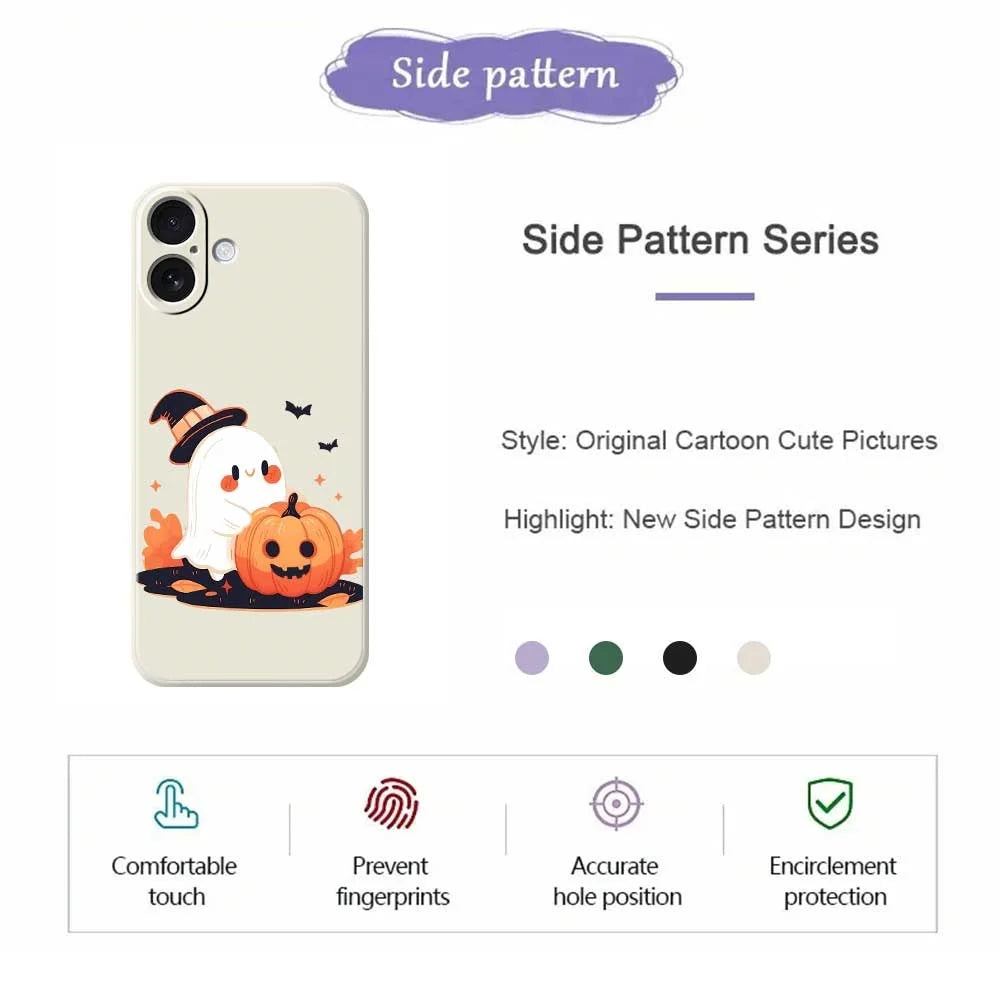 For iPhone 17 Case Halloween Ghost Pumpkin Pattern Printing Straight Edge TPU Phone Back Cover - Beige - 2