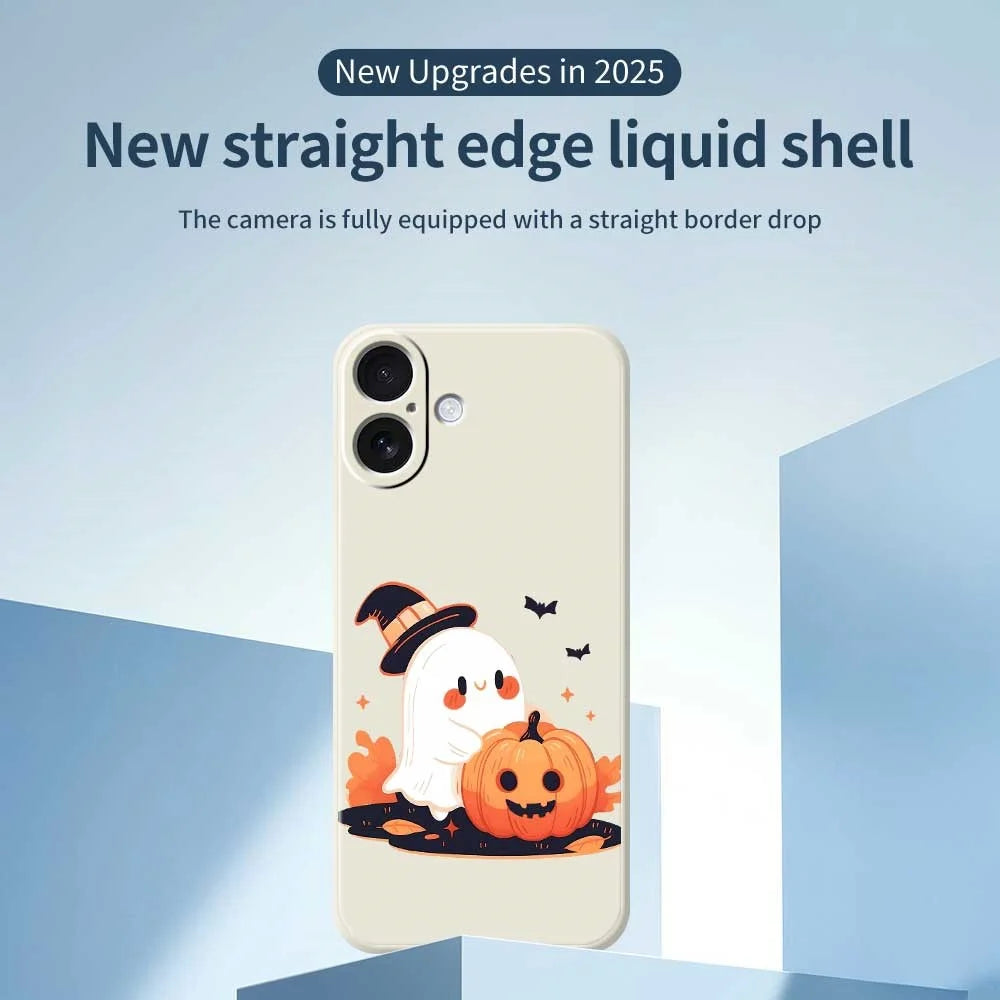 For iPhone 17 Case Halloween Ghost Pumpkin Pattern Printing Straight Edge TPU Phone Back Cover - Beige - 3
