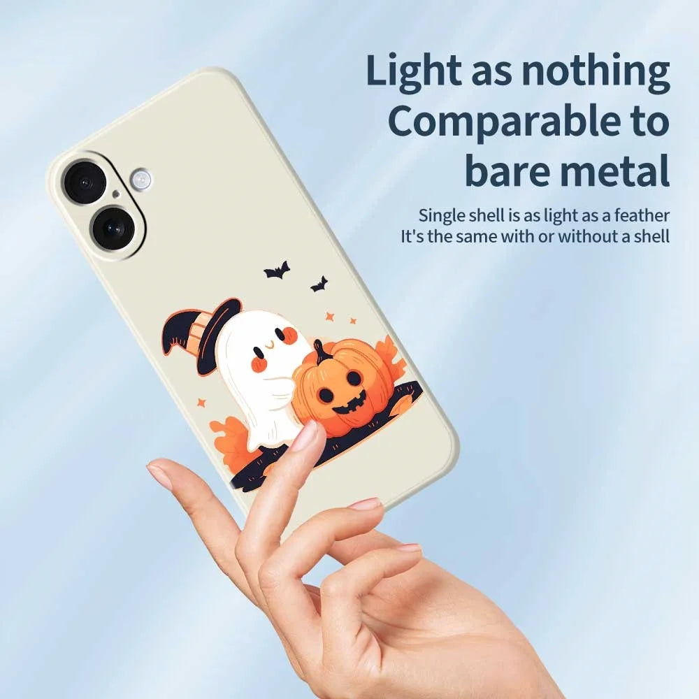 For iPhone 17 Case Halloween Ghost Pumpkin Pattern Printing Straight Edge TPU Phone Back Cover - Beige - 4