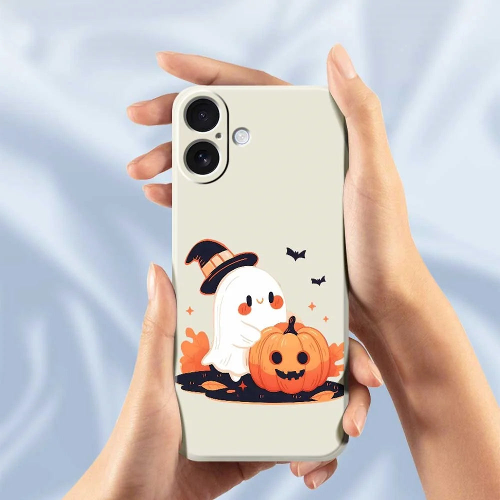 For iPhone 17 Case Halloween Ghost Pumpkin Pattern Printing Straight Edge TPU Phone Back Cover - Beige - 6