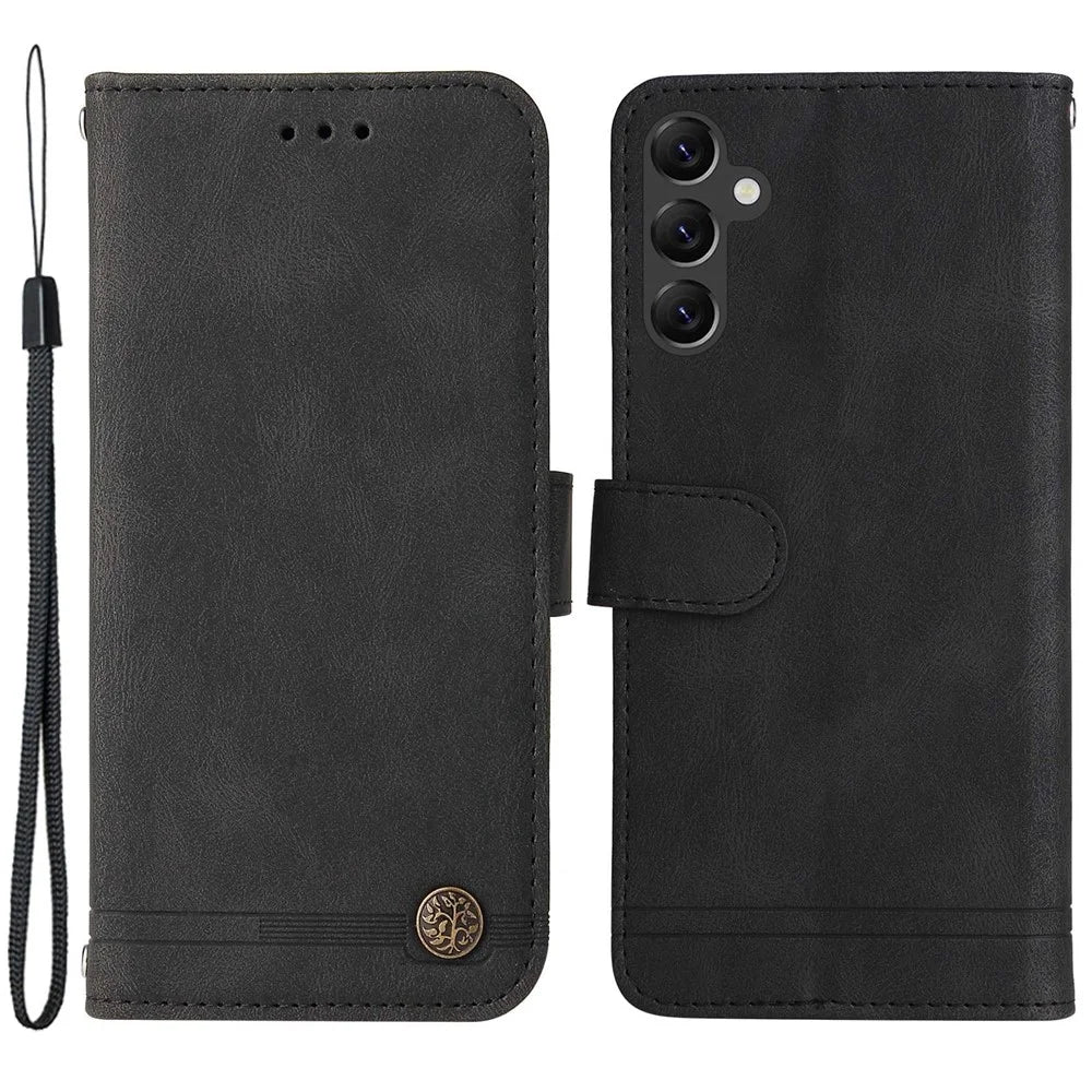 For Samsung Galaxy A14 5G / A14 4G Leather Wallet Cases Skin Touch Phone Cover Stand with Strap - Black - 1