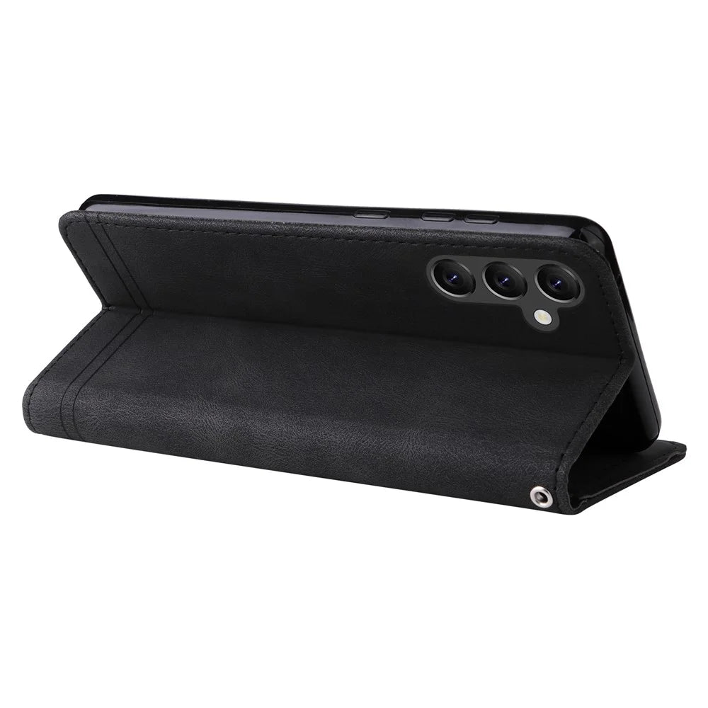 For Samsung Galaxy A14 5G / A14 4G Leather Wallet Cases Skin Touch Phone Cover Stand with Strap - Black - 4