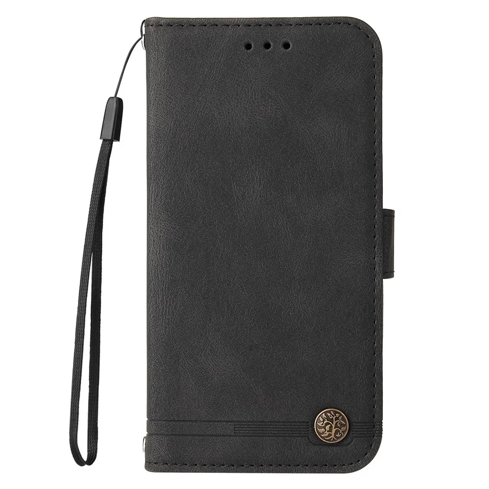 For Samsung Galaxy A14 5G / A14 4G Leather Wallet Cases Skin Touch Phone Cover Stand with Strap - Black - 7