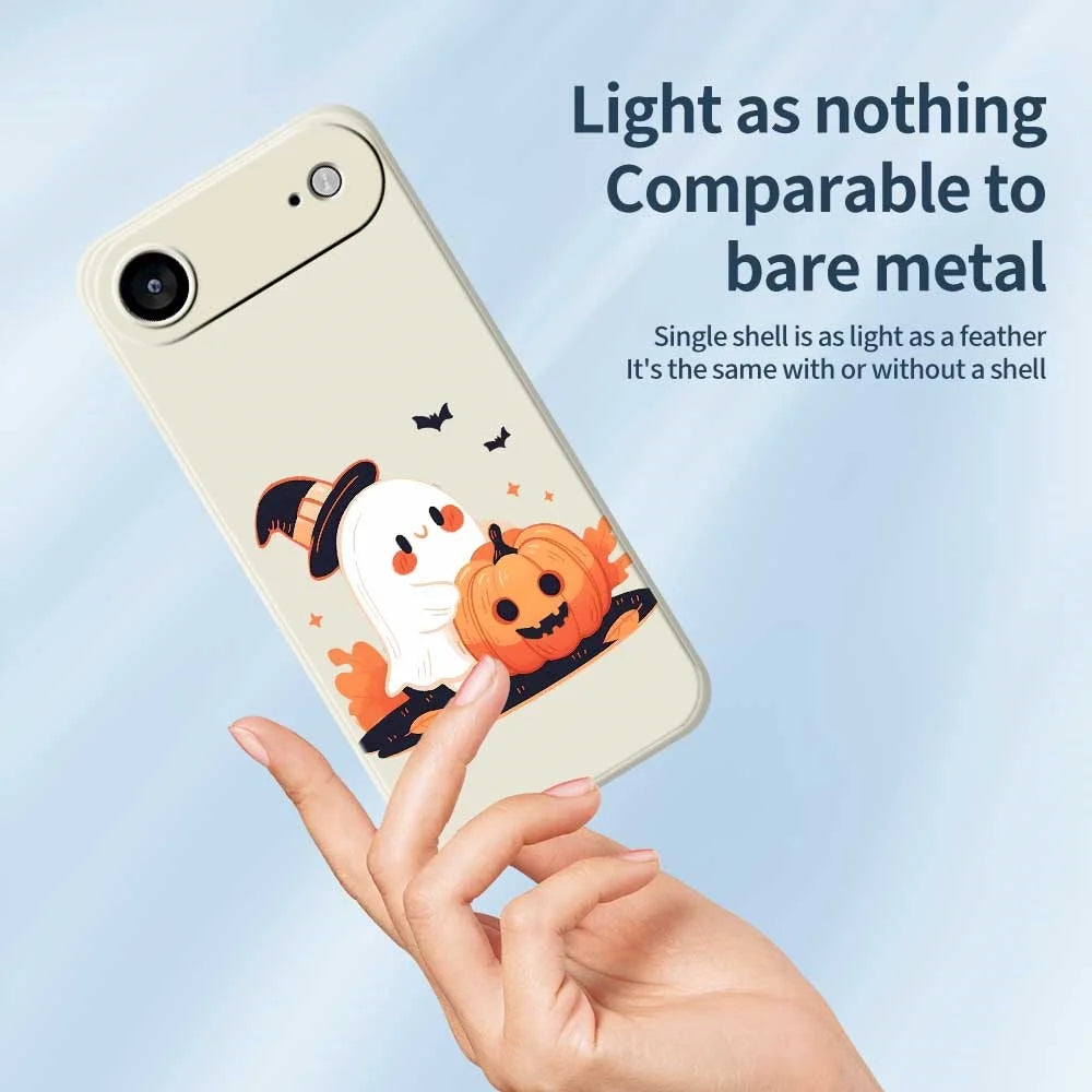 For iPhone Air Case Halloween Ghost Pumpkin Pattern Printing Straight Edge TPU Phone Back Cover - Beige - 4