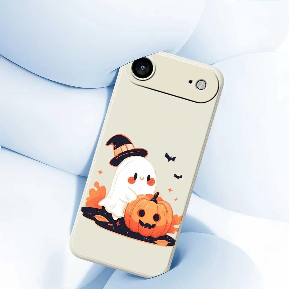For iPhone Air Case Halloween Ghost Pumpkin Pattern Printing Straight Edge TPU Phone Back Cover - Beige - 5