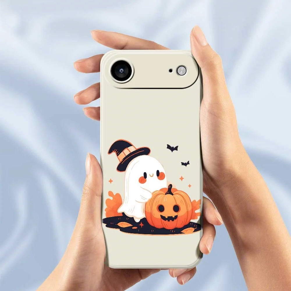 For iPhone Air Case Halloween Ghost Pumpkin Pattern Printing Straight Edge TPU Phone Back Cover - Beige - 6