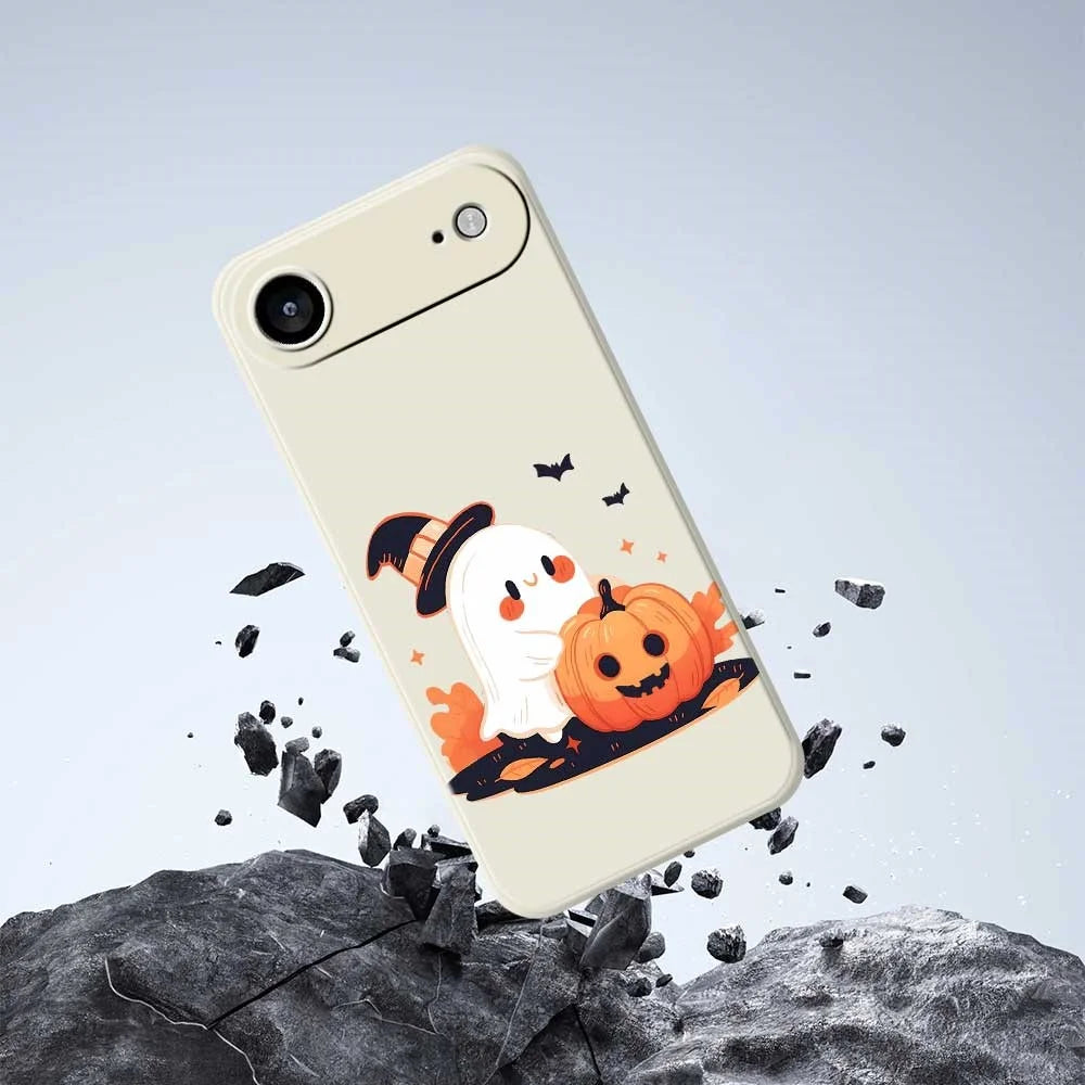 For iPhone Air Case Halloween Ghost Pumpkin Pattern Printing Straight Edge TPU Phone Back Cover - Beige - 7