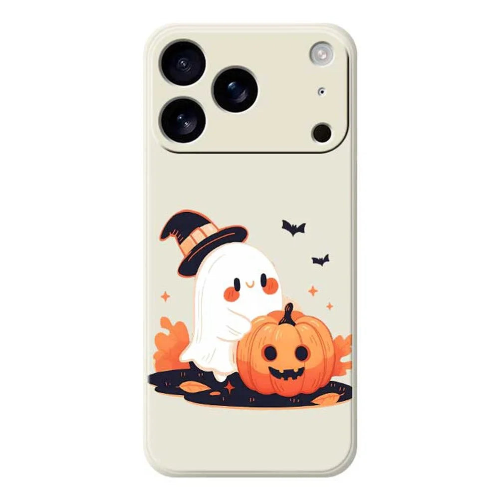 For iPhone 18 Pro / 17 Pro Case Halloween Ghost Pumpkin Pattern Printing Straight Edge TPU Phone Back Cover - Beige - 1