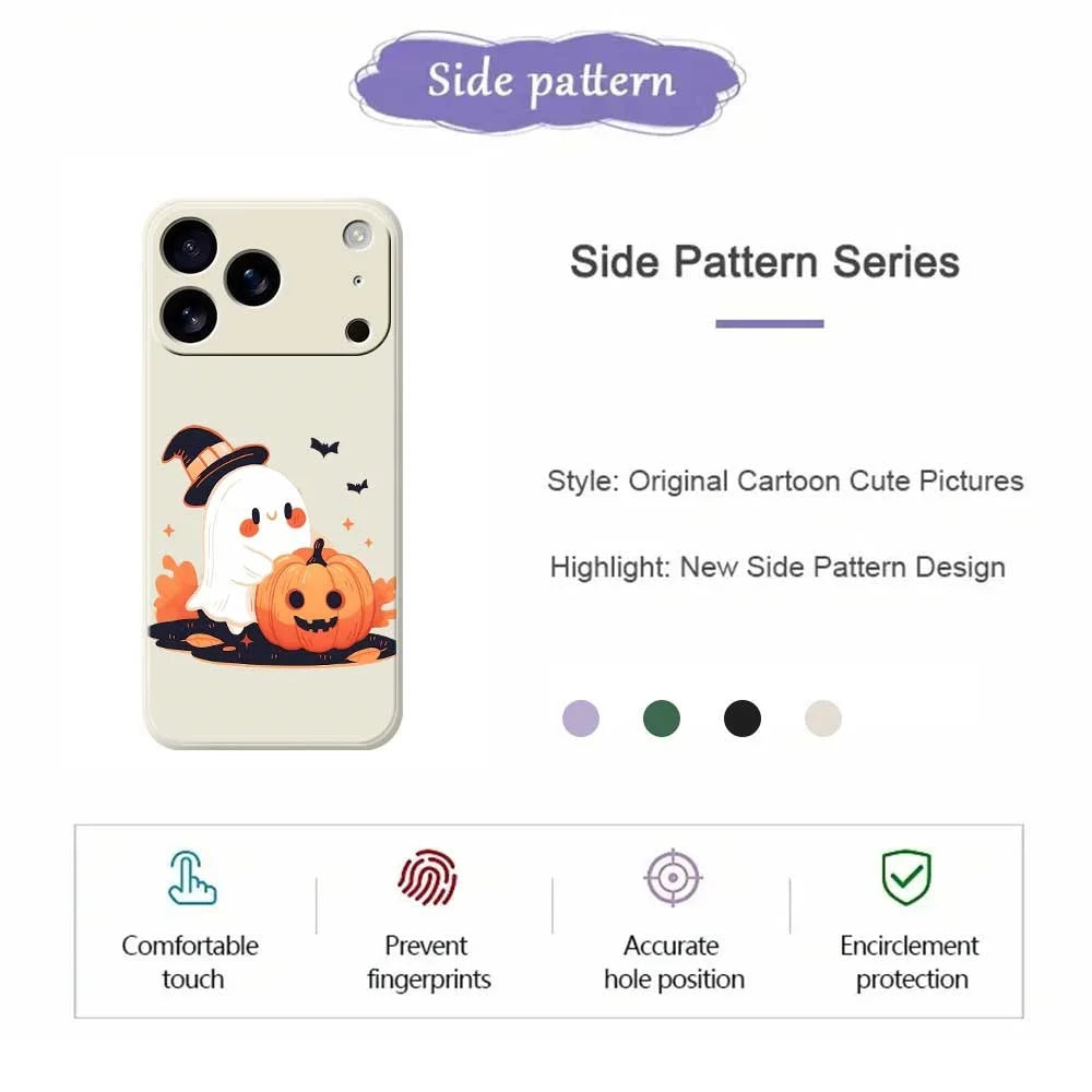For iPhone 18 Pro / 17 Pro Case Halloween Ghost Pumpkin Pattern Printing Straight Edge TPU Phone Back Cover - Beige - 2