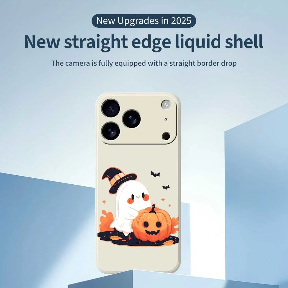 For iPhone 18 Pro / 17 Pro Case Halloween Ghost Pumpkin Pattern Printing Straight Edge TPU Phone Back Cover - Beige - 3