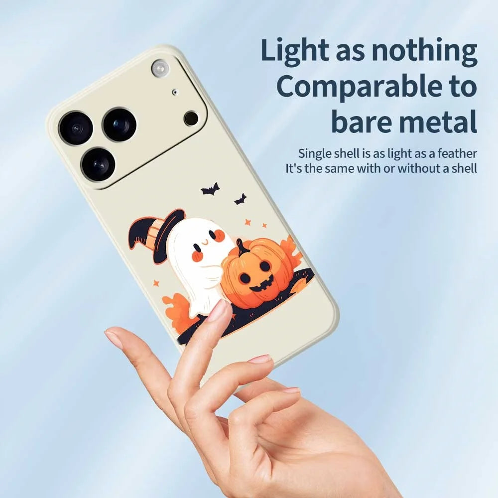 For iPhone 18 Pro / 17 Pro Case Halloween Ghost Pumpkin Pattern Printing Straight Edge TPU Phone Back Cover - Beige - 4