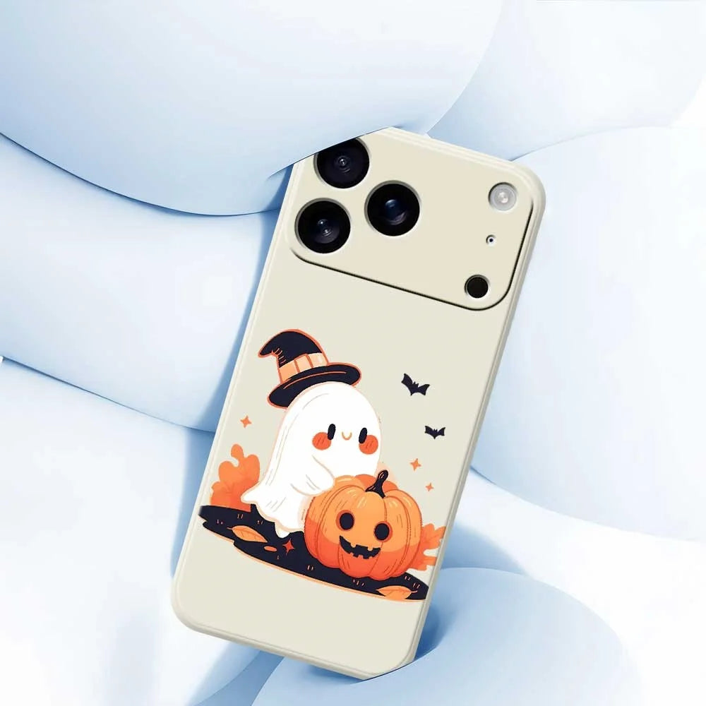 For iPhone 18 Pro / 17 Pro Case Halloween Ghost Pumpkin Pattern Printing Straight Edge TPU Phone Back Cover - Beige - 5