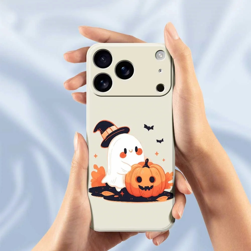 For iPhone 18 Pro / 17 Pro Case Halloween Ghost Pumpkin Pattern Printing Straight Edge TPU Phone Back Cover - Beige - 6