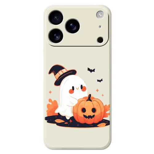 For iPhone 18 Pro Max / 17 Pro Max Case Halloween Ghost Pumpkin Pattern Printing Straight Edge TPU Phone Back Cover - Beige - 1