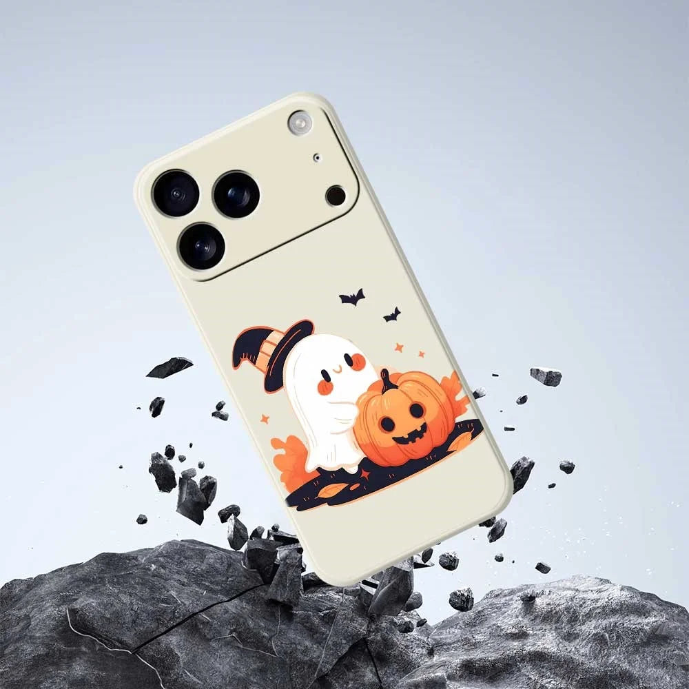 For iPhone 18 Pro Max / 17 Pro Max Case Halloween Ghost Pumpkin Pattern Printing Straight Edge TPU Phone Back Cover - Beige - 5