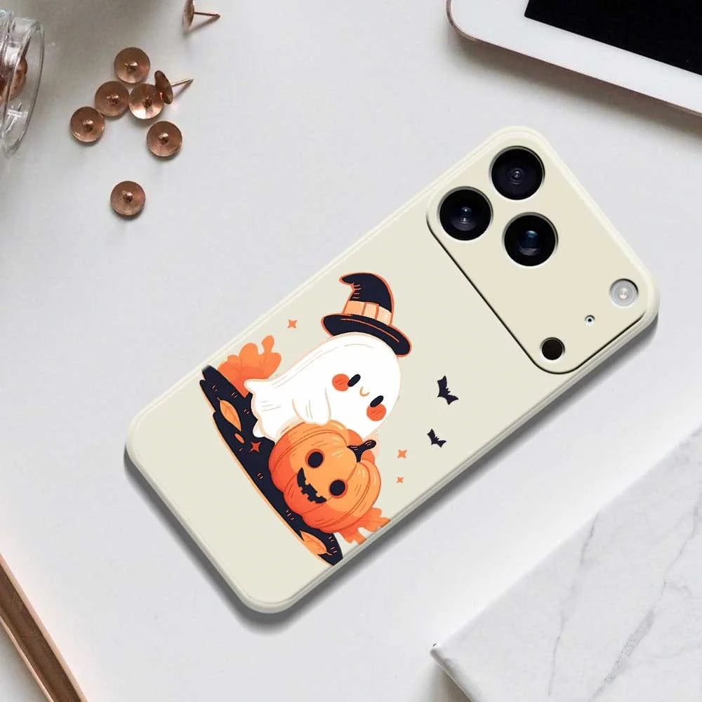For iPhone 18 Pro Max / 17 Pro Max Case Halloween Ghost Pumpkin Pattern Printing Straight Edge TPU Phone Back Cover - Beige - 6