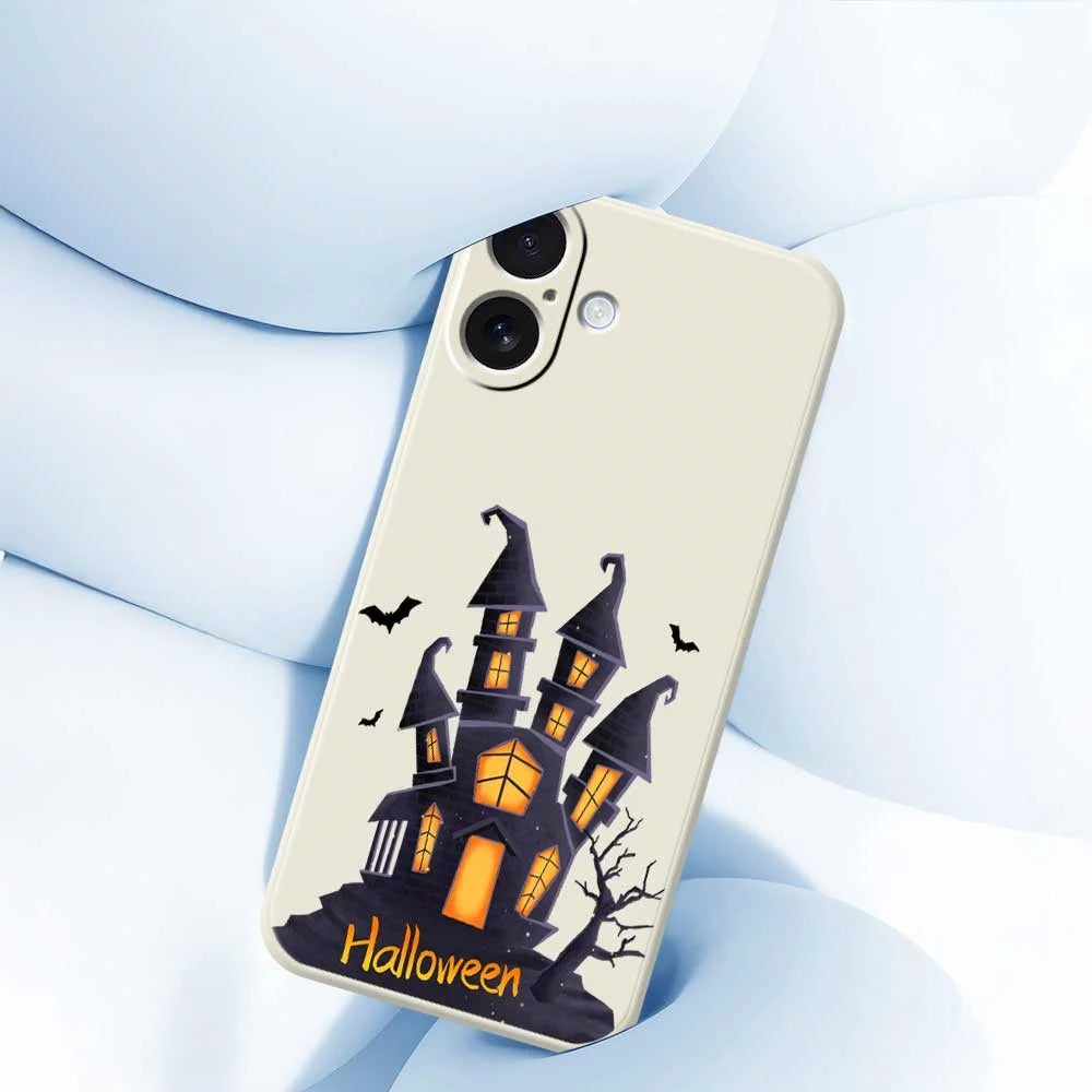 For iPhone 17 Case Halloween Castle Pattern Printing Straight Edge TPU Phone Back Cover - Beige - 5