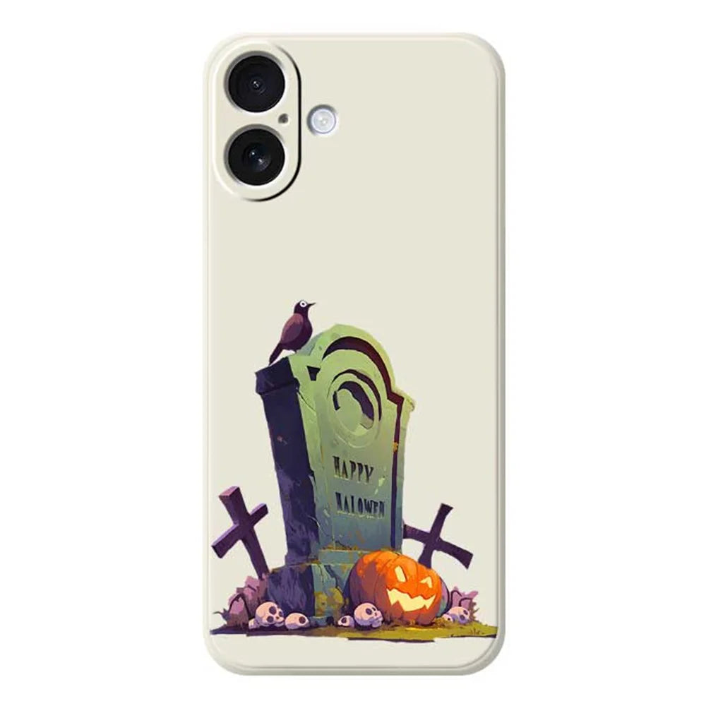 For iPhone 17 Case Halloween Tombstone Pattern Printing Straight Edge TPU Phone Back Cover - Beige - 1