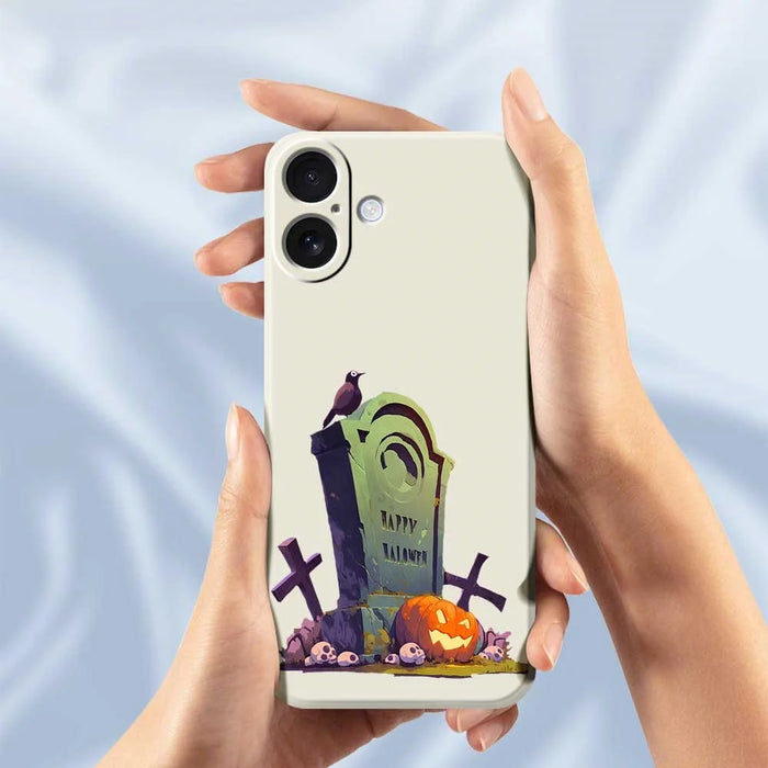 For iPhone 17 Case Halloween Tombstone Pattern Printing Straight Edge TPU Phone Back Cover - Beige - 6