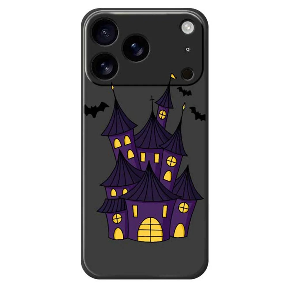 For iPhone 18 Pro Max / 17 Pro Max Case Bat Castle Pattern Printing Straight Edge TPU Phone Back Cover - Black - 1