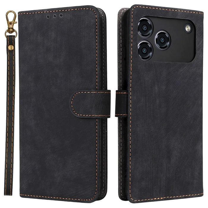 For ZTE Blade A76 5G Case Wallet RFID Blocking PU Leather Phone Cover Stand with Strap - Black - 1
