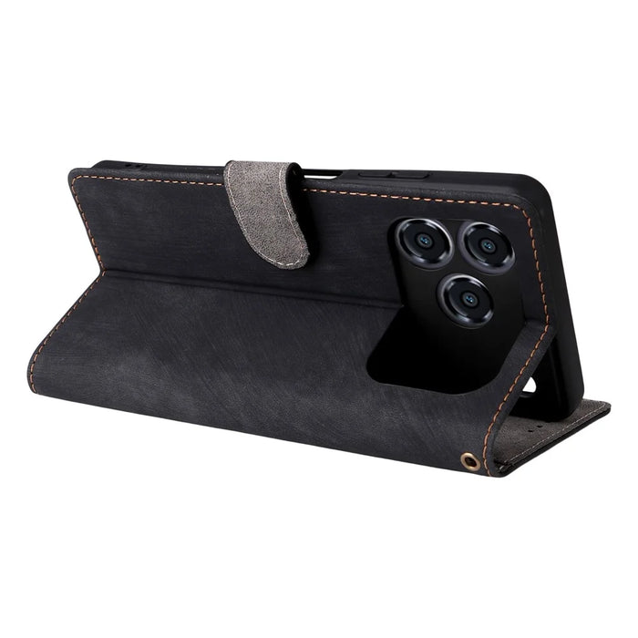For ZTE Blade A76 5G Case Wallet RFID Blocking PU Leather Phone Cover Stand with Strap - Black - 5