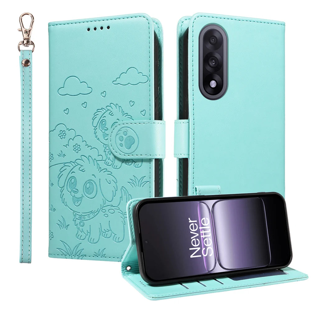 For OnePlus Ace 5 Ultra 5G / OnePlus Nord 5 5G Case RFID Blocking Imprinted Dog Pattern PU Leather Phone Cover with Wrist Strap - Green - 1