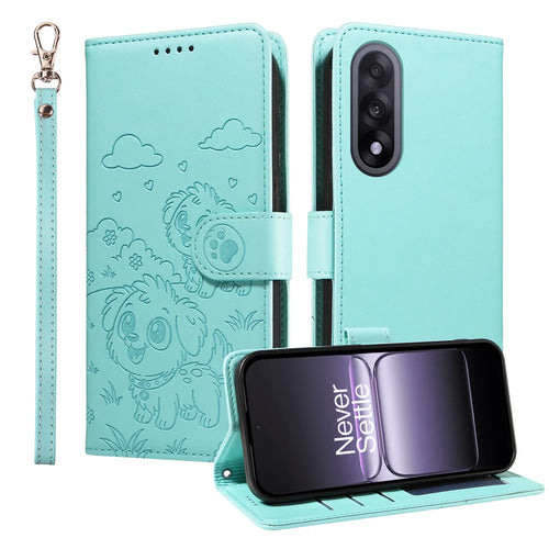 For OnePlus Ace 5 Ultra 5G / OnePlus Nord 5 5G Case RFID Blocking Imprinted Dog Pattern PU Leather Phone Cover with Wrist Strap - Green - 1