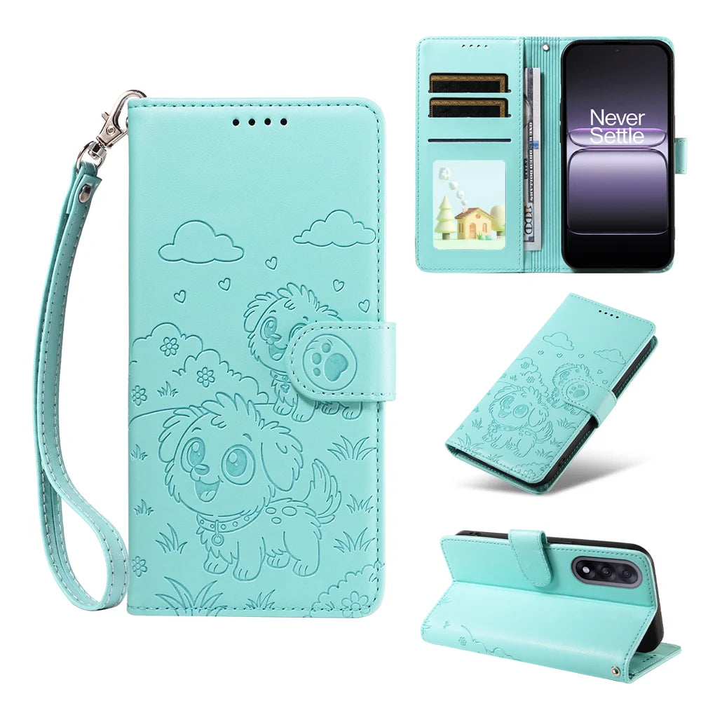 For OnePlus Ace 5 Ultra 5G / OnePlus Nord 5 5G Case RFID Blocking Imprinted Dog Pattern PU Leather Phone Cover with Wrist Strap - Green - 2