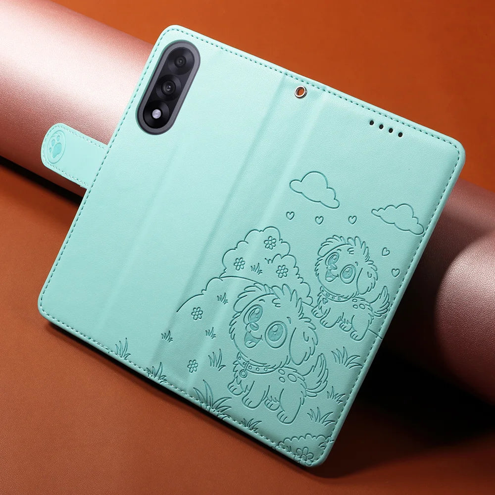 For OnePlus Ace 5 Ultra 5G / OnePlus Nord 5 5G Case RFID Blocking Imprinted Dog Pattern PU Leather Phone Cover with Wrist Strap - Green - 4