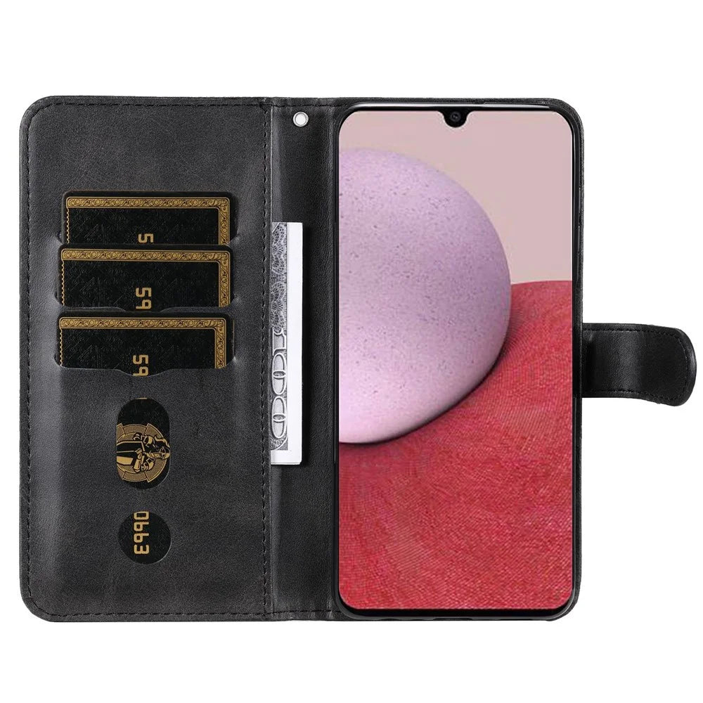 For Samsung Galaxy A14 5G / 4G Calf Texture Magnetic Clasp Wallet Phone Shell Zipper Pocket Stand PU Leather Case - Black - 2