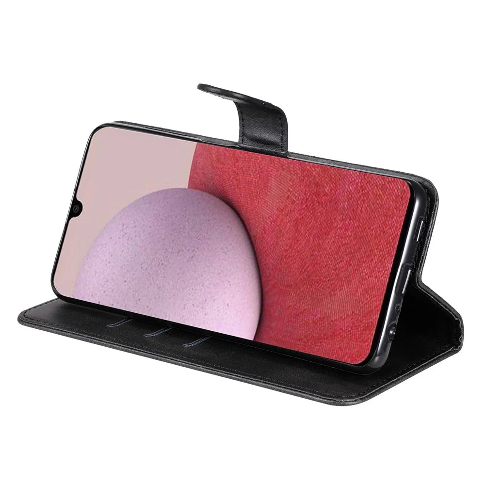 For Samsung Galaxy A14 5G / 4G Calf Texture Magnetic Clasp Wallet Phone Shell Zipper Pocket Stand PU Leather Case - Black - 3