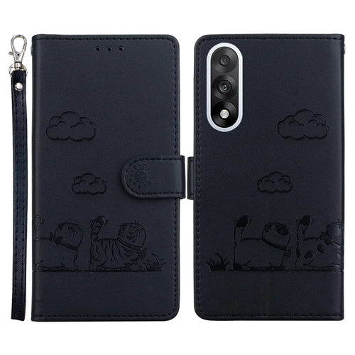 For OnePlus Nord 5 5G / Ace 5 Ultra 5G Case RFID Blocking Kitten Pattern TPU + PU Leather Phone Cover with Wrist Strap - Black - 1