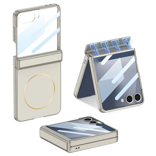 GKK For Samsung Galaxy Z Flip7 5G Magnetic Case Hinge Protection PC Tempered Glass Film Phone Cover - Titanium Grey - 1